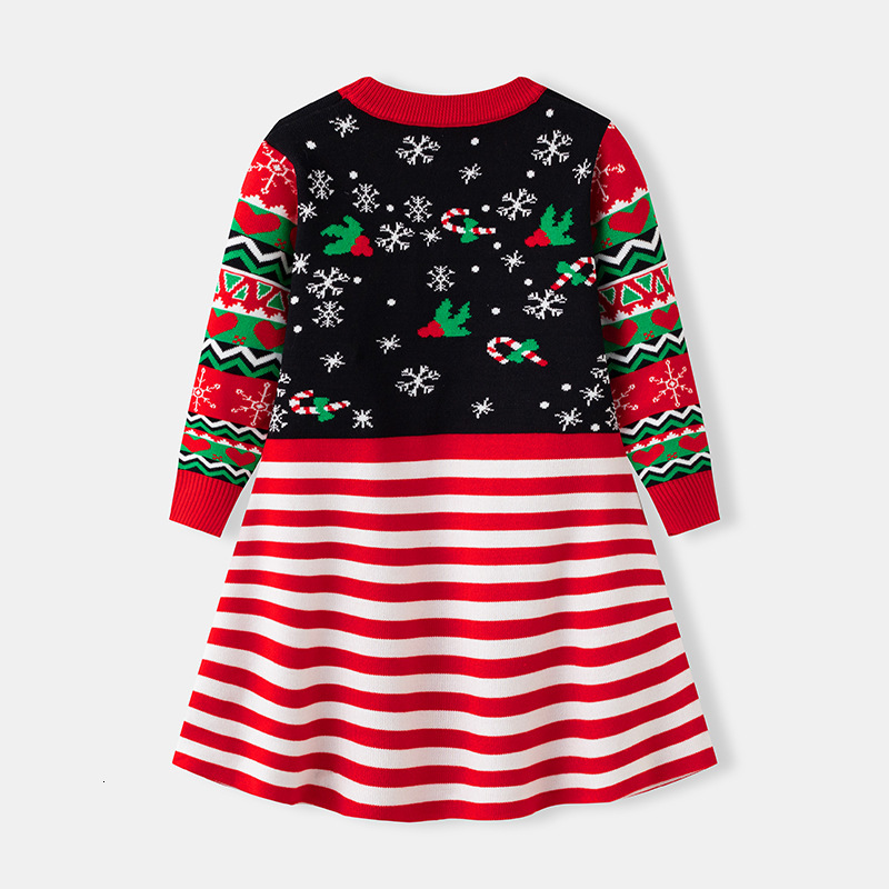 New European and American Children s Santa Claus Cartoon Striped Knitted Sweater Dress Foreign Trade Girls Autumn Dress