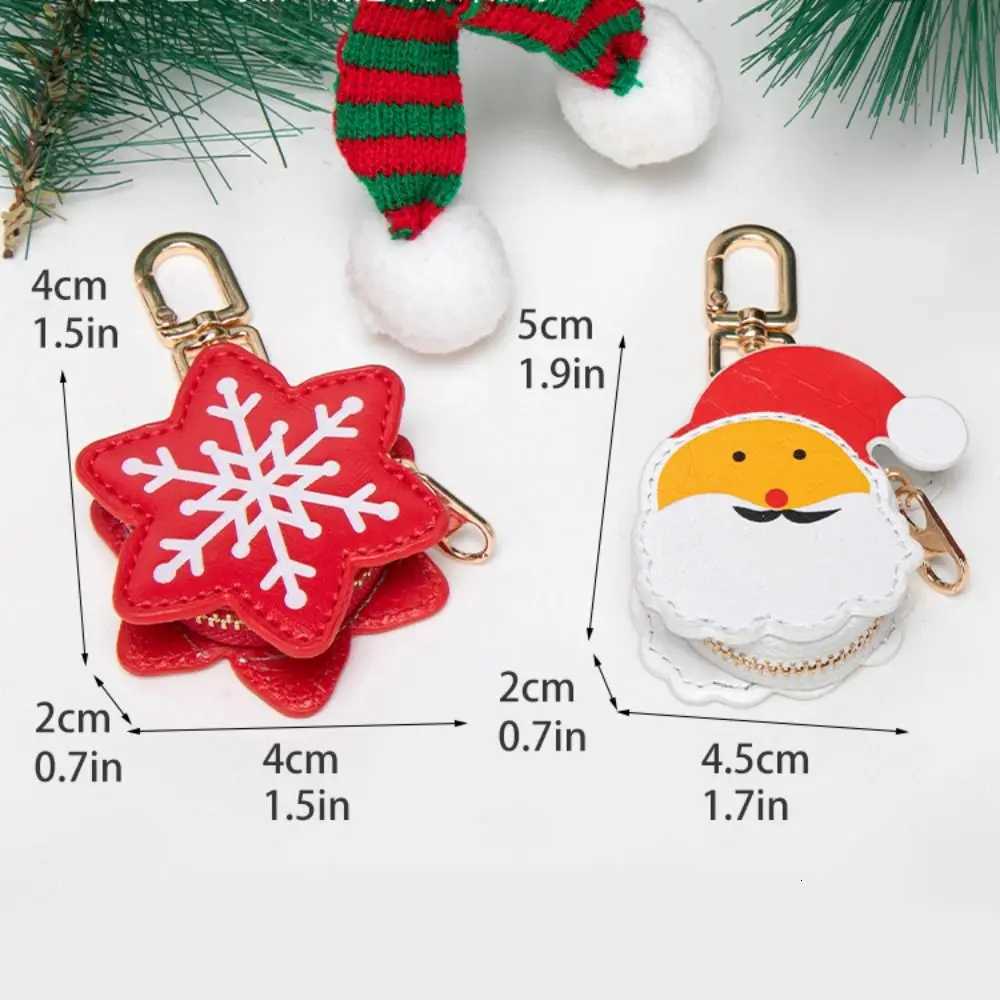 Fashion Cute PU Leather Keychain Santa Claus Snowflake Halloween Pendant Wallet Keychain Earphone Bag Female W251021