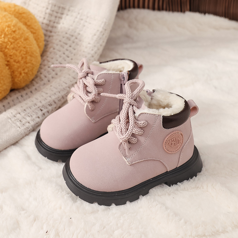Waterproof anti slip cotton boots for boys with plush insulation children's snow boots with thickened thickness winter cotton shoes for girls Fre