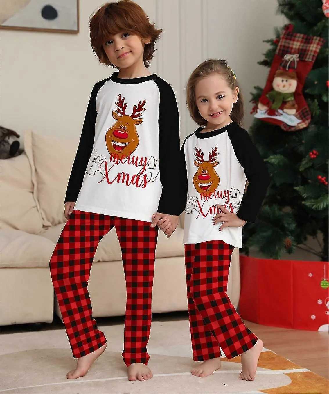 Christmas reindeer tree element printed family ParentChild Outfit Kids set comfortable home longsleeved long pants pajama set L2510212SYN
