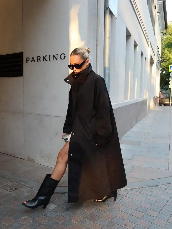 Black Stand Collar Long Trench Coat Women Chic Singlebreasted Sleeve Windbreaker Autumn Daily Lady Commute Jacket 251017