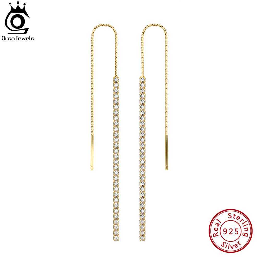 ORSA JEWELS 925 Silver Minimalism Dangle Long Chains Earrings for Women Vintage Cubic Zircon Drop Earings Jewelry Gifts SE111 J251021
