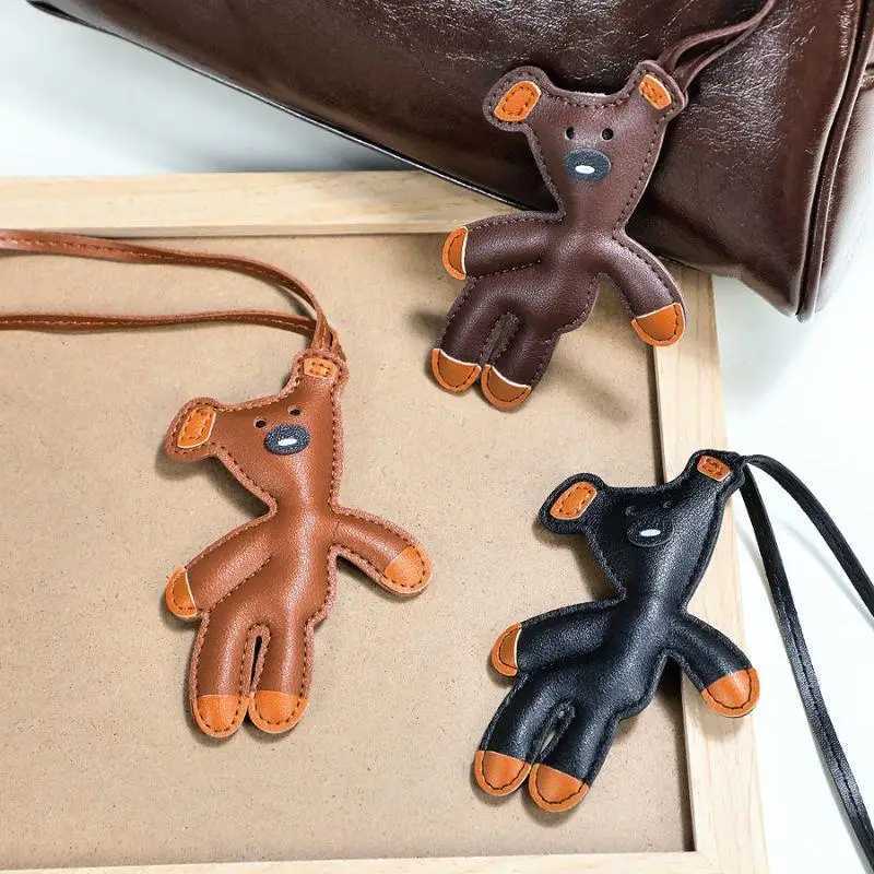Vintage PU Leather Bean Bear Keychain For Men Women Car Key Keyring Pendant Animals Hanging Ornament Backpack Handbag Charms W251021