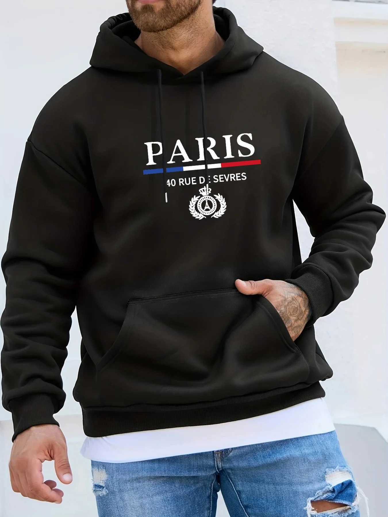 Mens Autumn Winter Long Sleeved Sweater PARIS Hooded Sports Brand Hooded Sweater Sports Cotton Fleece Men Pullovers Hip Hop W251021