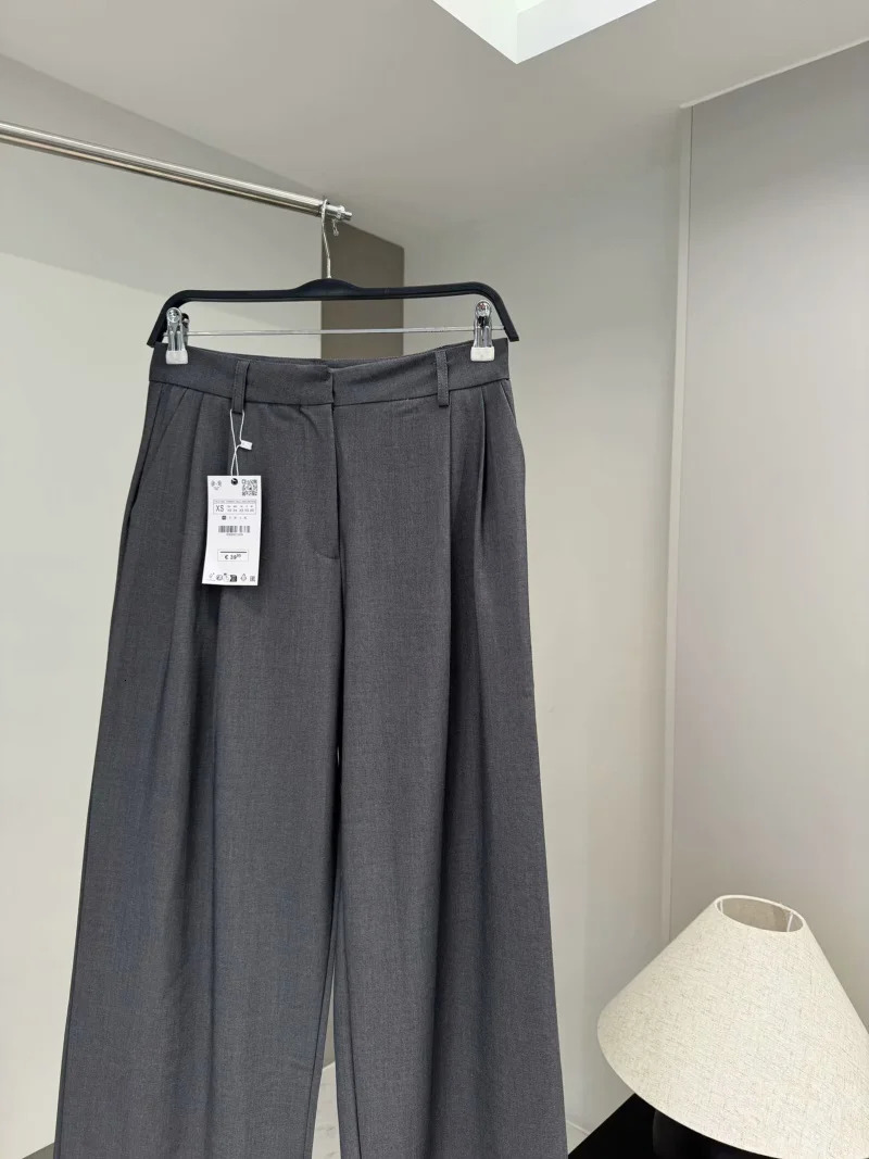 ETJ Womens Spring suit Set with shoulder padded doublebreasted blazer highwaisted pleated widelegged pants 251021