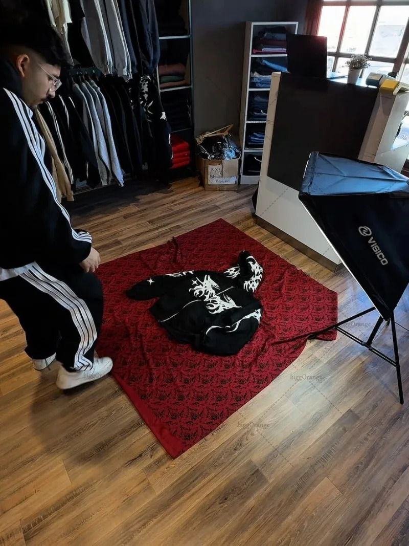 American Harajuku Punk Retro Striped Fashion Zipper Hoodie Men Street HipHop Y2K Casual Loose Sweatshirt Women 251017