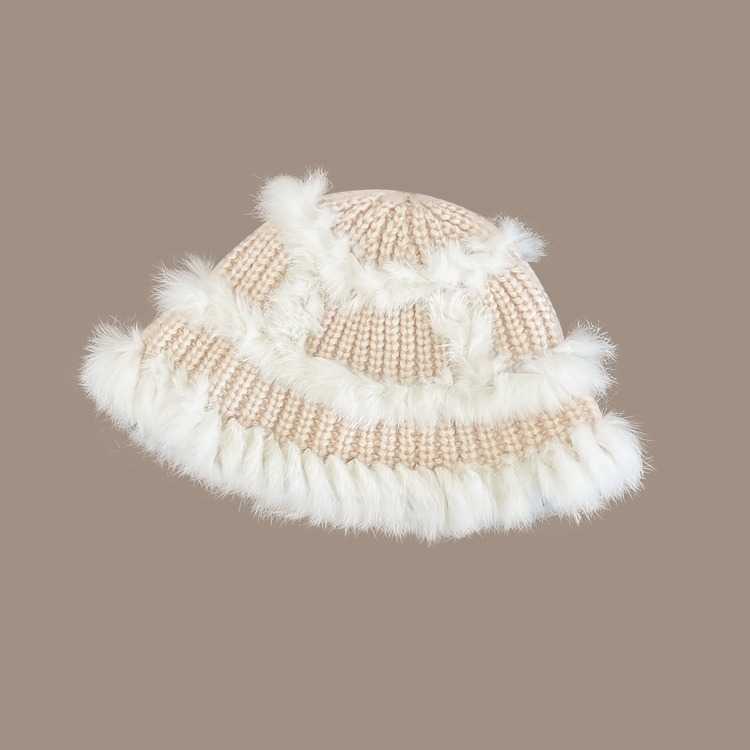 Versatile Rabbit Fur Knitted Fisherman Hat for Women Slimming Autumn and Winter Ear Protection Warm Knit Hat Plush Hat H251020