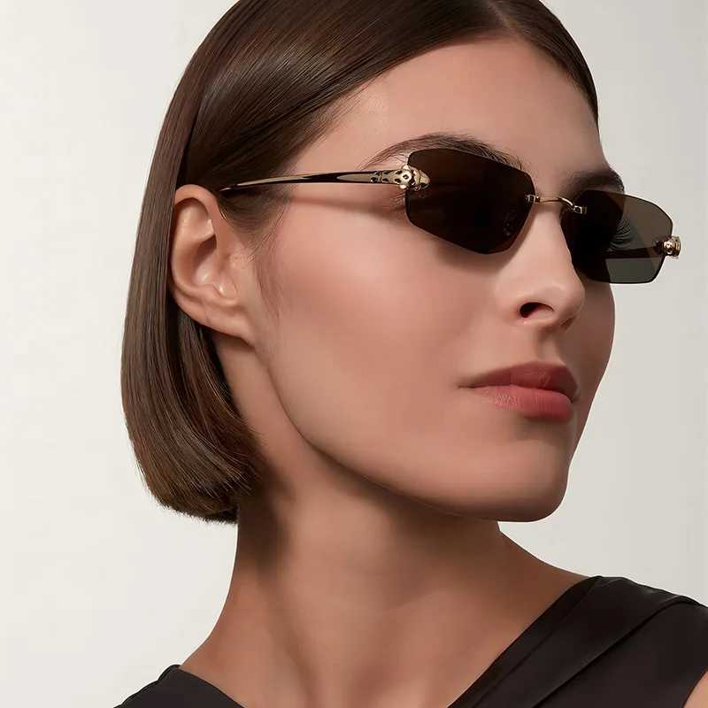 Cheetah Decorative Frameless Polygonal Sunglasses Retro Simple Womens Sunglasses Personality Gradient Color Mens Sunglasses J251114