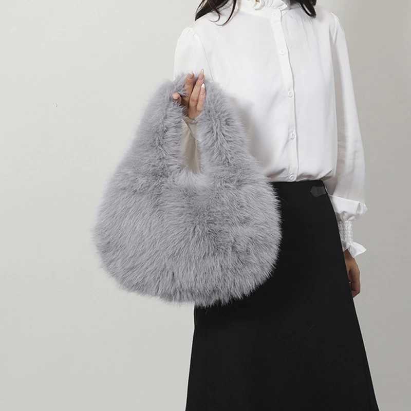 New Fashion Soft Plush Top Handle Bags Women Designer Wrist Knot Fluffy Faux Fur Lady Handbags Luxury Small Tote Female WalletXJ251021
