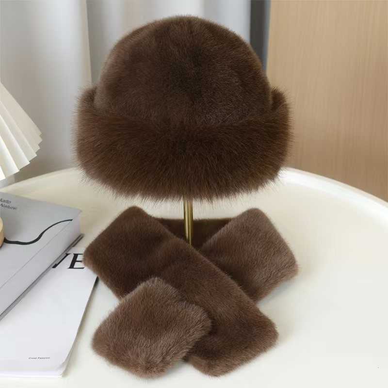 Hat Scarf Imitation Mink Fur Set Versatile Scarf Hat for Women Autumn Winter Cross Neck Warmer H251020