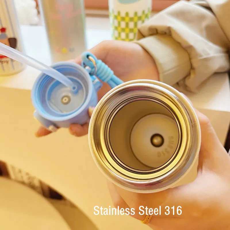 460ml Cartoon Stainless Steel 316 Vacuum Flask With Straw LeakProof Double Drink Kids Student Water Bottle Travel Y251021
