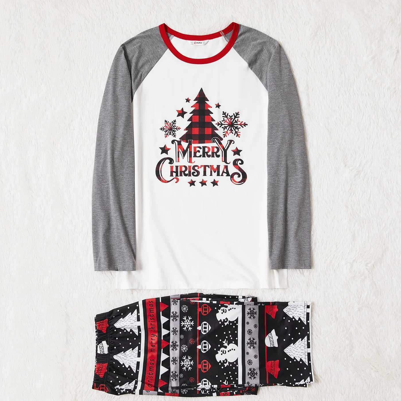 Family Matching Pajamas Set With Christmas Tree Snowflake And Letter Print Grey SGS Safety Certified L251021KGAH