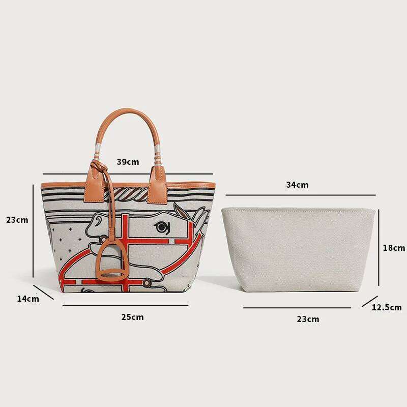 Canvas Printed Tote Fashion Garden Print Shoulder Textured Single-Strap Bag Women's Handmade Soft Large Capacity Handbag 251021