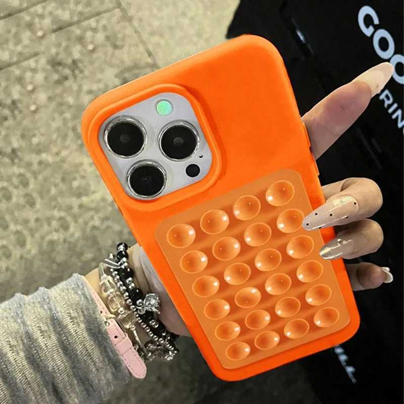 Luxury 3D Suction Cup Stand Litchi Pattern Phone Case For iPhone 17 16 15 14 Pro Max Plus 11 12 13 Pro Max X XR XS 16E Cover J251114
