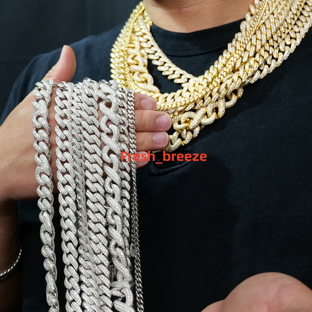 1020mm Miami 925 Sterling Silver Gold Plated Men Necklace Iced Out Hiphop Jewelry Diamond Mossanite Moissanite Cuban Link Chain