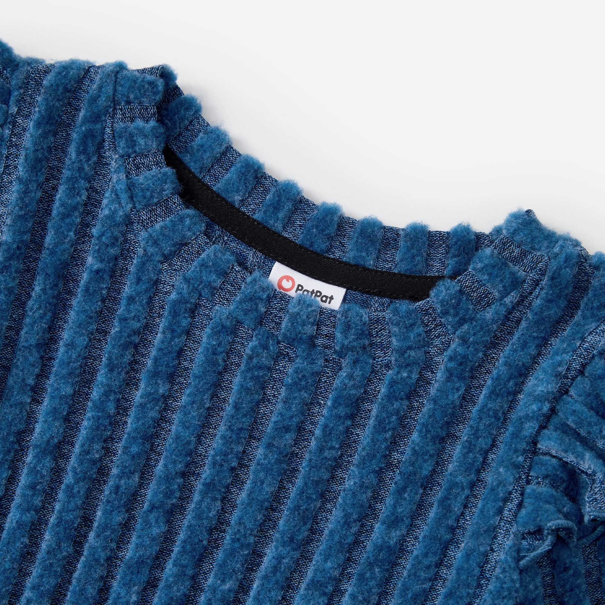 Family Matching Sets Blue Ribbed Long Sleeves Henley Neck Top Tie Side Dress L251021PXR1