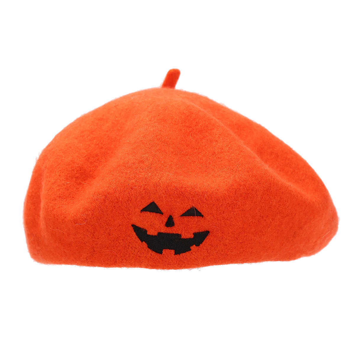 Skull Embroidery Halloween Hat for Women Trendy Personality Wool Beret Orange Pumpkin Hat H251020
