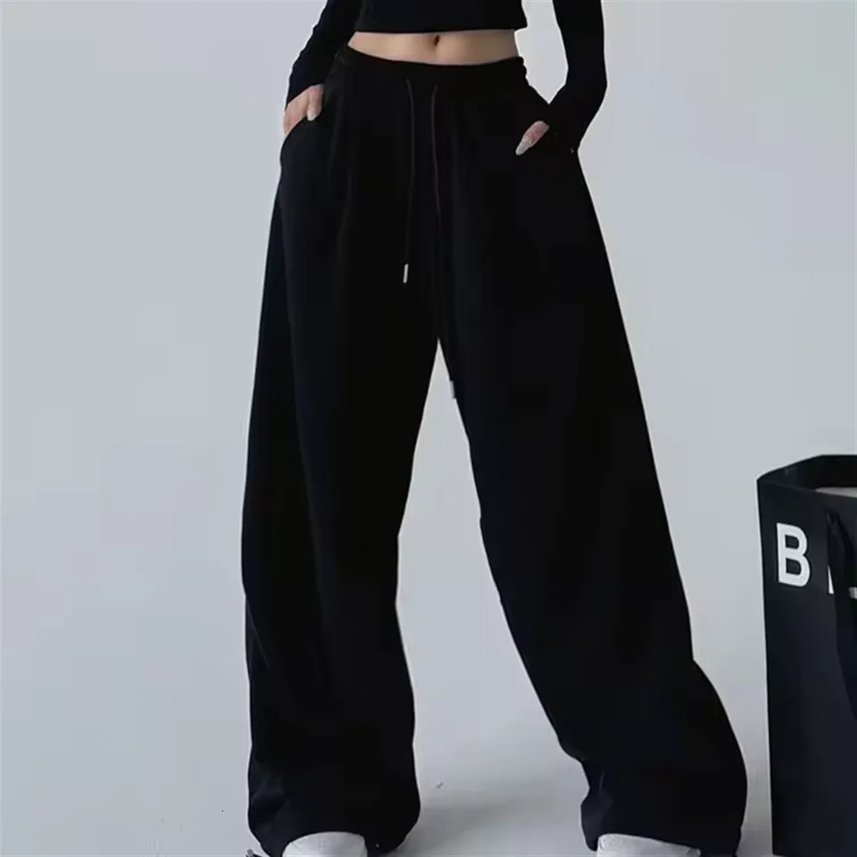 Fashion Vintage Y2K Baggy Pant Women Summer Wide Leg Elastic Waist Loose Pants Lady Solid Color Hip Hop Trousers Casual Clothing 251015