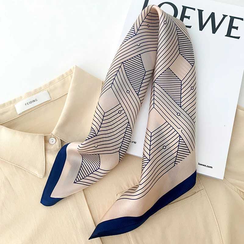 1pcs 70cm Striped Geetric Pattern Silk Scarf for Wen Imitation Silk Fresh and Versati wear Clothing Square ScarfW251021