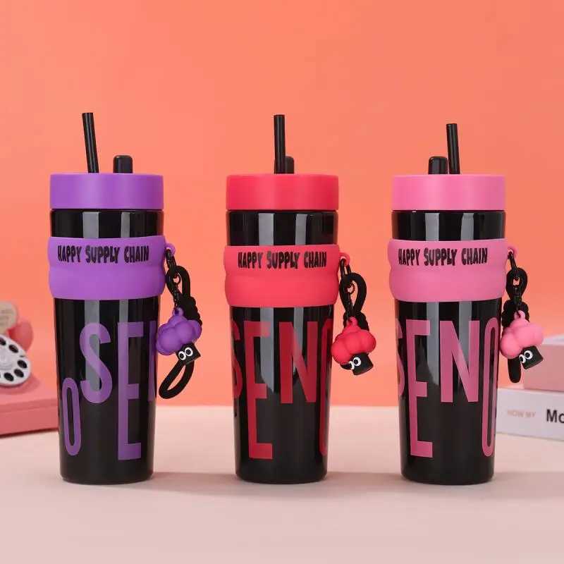 900ML Leakproof Stainless Steel Vacuum Insated Water Bottle With Straw Portable Travel And Sports Bottle Y251021