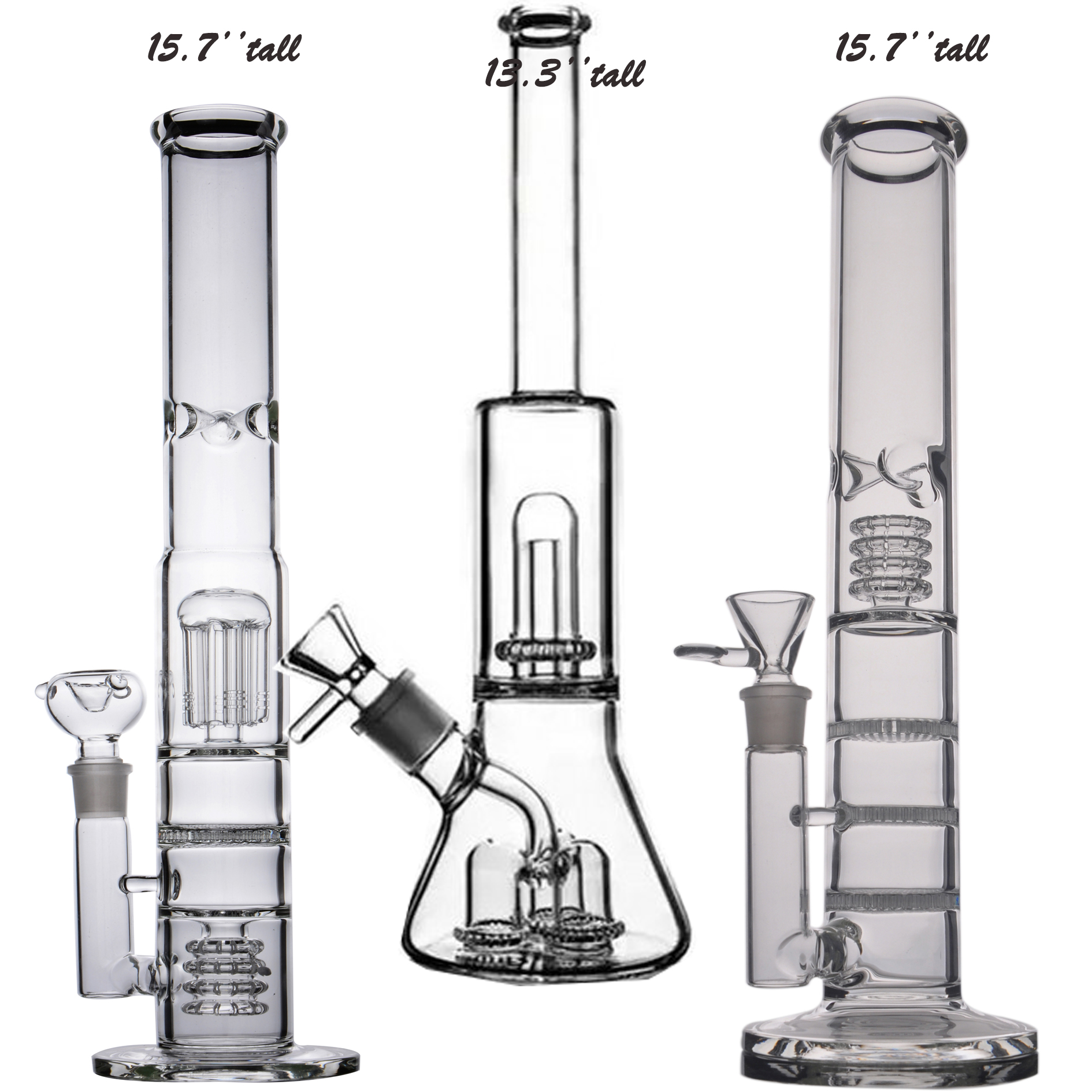 Straight Tube Glass Bong Triple Dab Rig Birdcage Perc Hookahs Water Pipes bubbler Oil Rigs Bongs For Smoking With Banger Bowl 15.6''