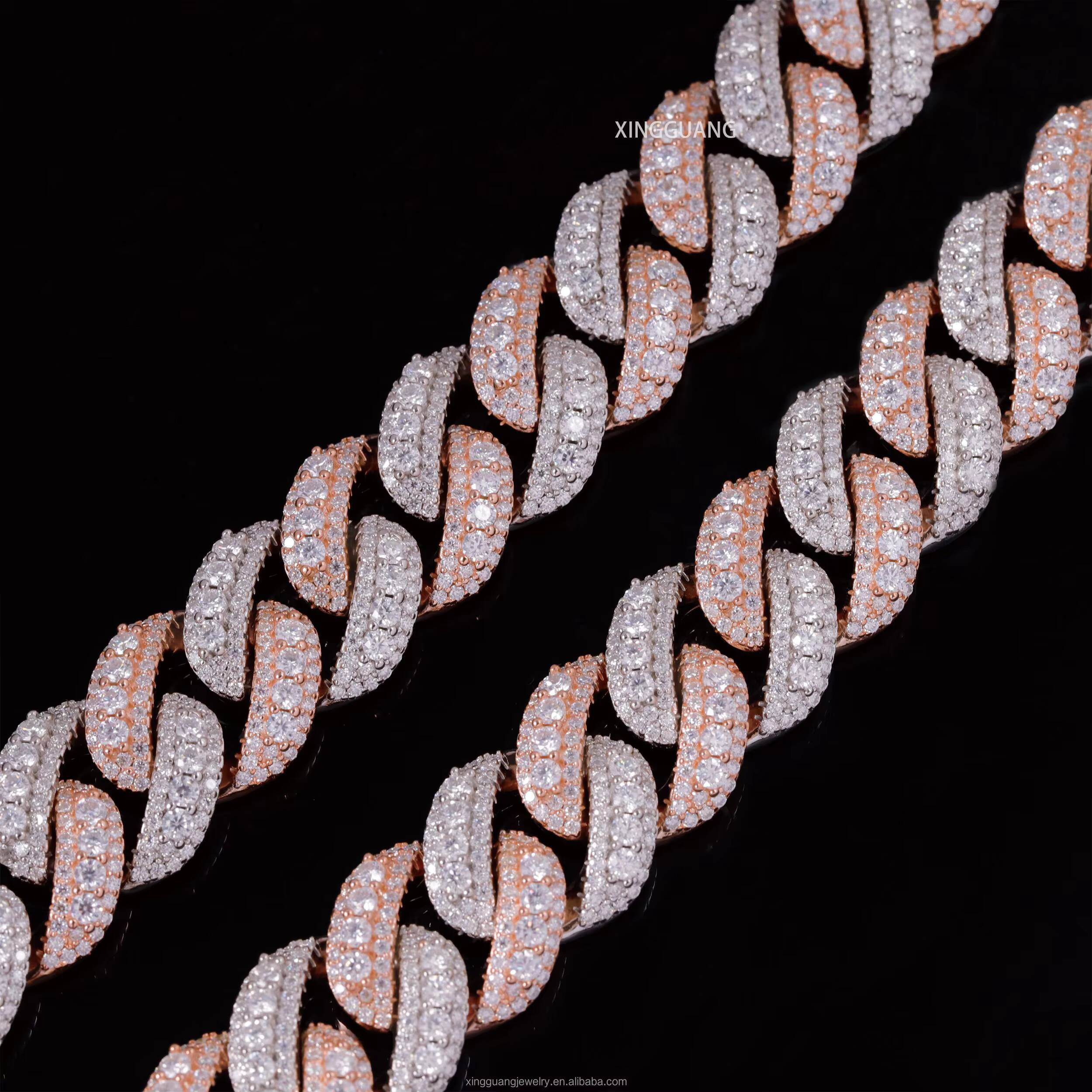 Hip Hop 141618MM Full Iced Out Middle Moissanite Raised Chain S925 2 Tones Gold Plated VVS Diamond Cuban Link Chains Jewelry