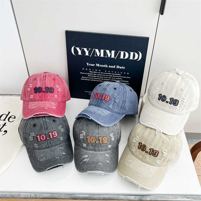 New Style Distressed Soft Top Washed Embroidered Letter Baseball Cap for Women Spring Summer Versatile Wide Brim Duckbill Cap for Women H251020