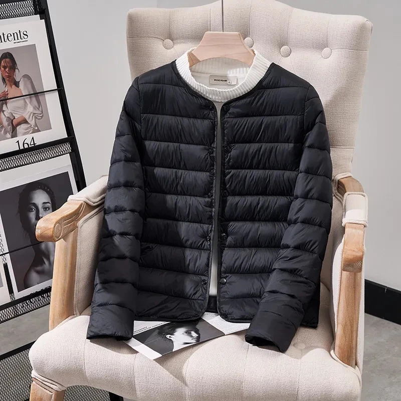 Womens Winter Parka Hooded Round Neck Down Cotton Jacket Ladies Korean Version Lightweight And Thin Loose Female Outerwear 251021