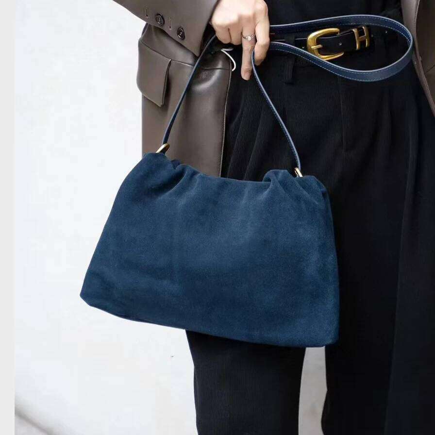 Suede Underarm New Genuine Leather Vintage Pleated Frosted Hand-Held Crossbody Fashionable Ladies Shoulder Bag Suotong1021