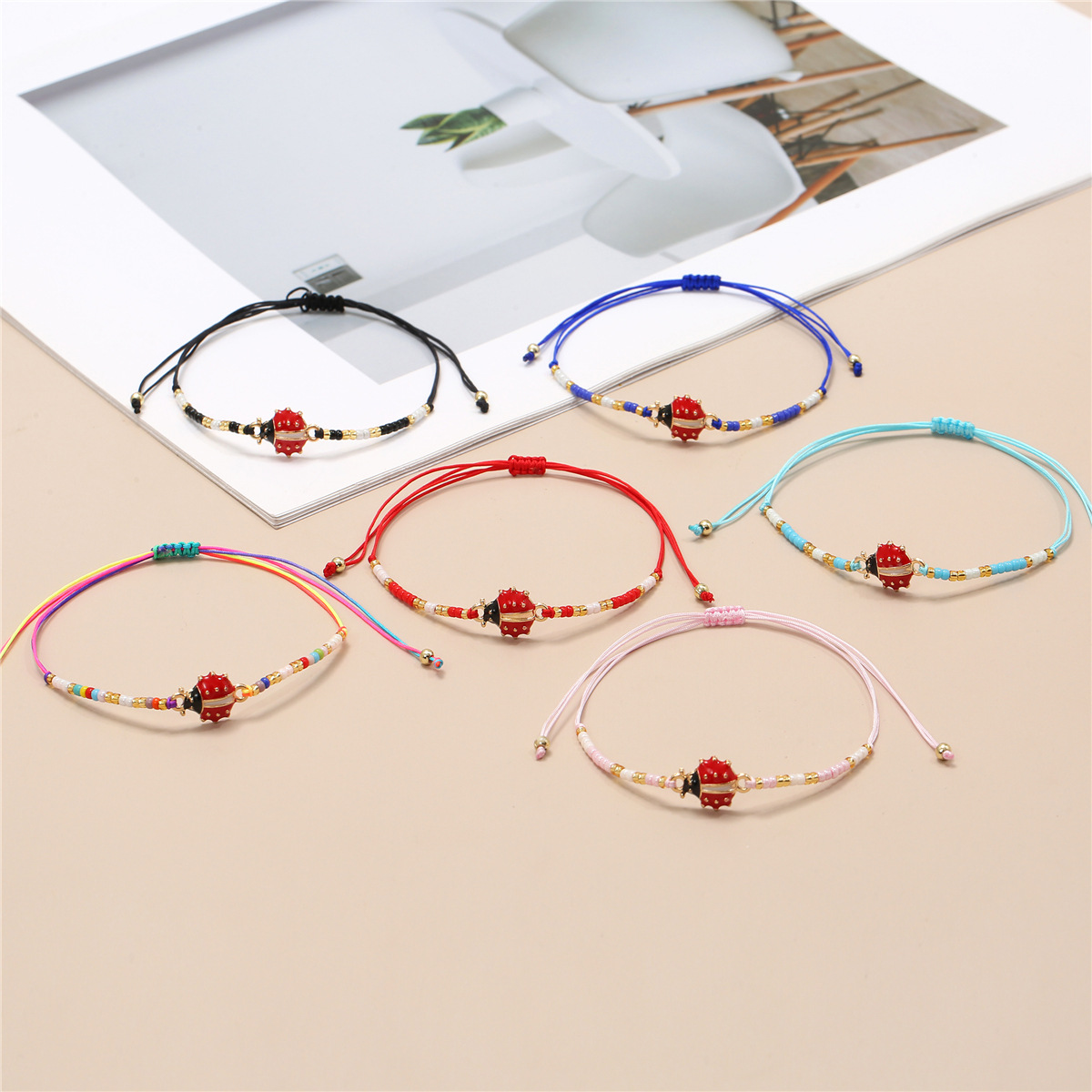 Luxury bracelet Retro Red ladybug bead lucky woven adjustable bracelet set for women free shipping gold bracelet women Christmas gift