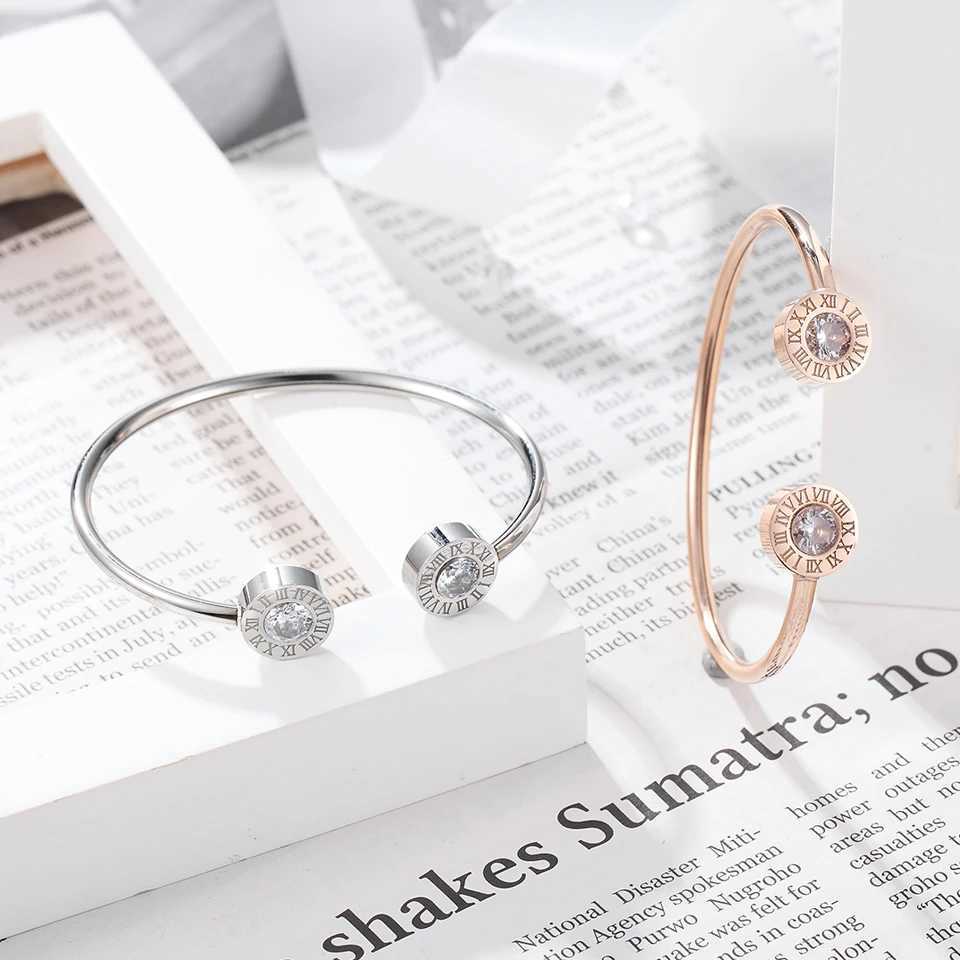 Adjustable Open Stainless Steel Bracelets Bangles 3 Color Cuff Bracelet For Women Roman Letters Crystal Jewelry Gift For Girls J251021