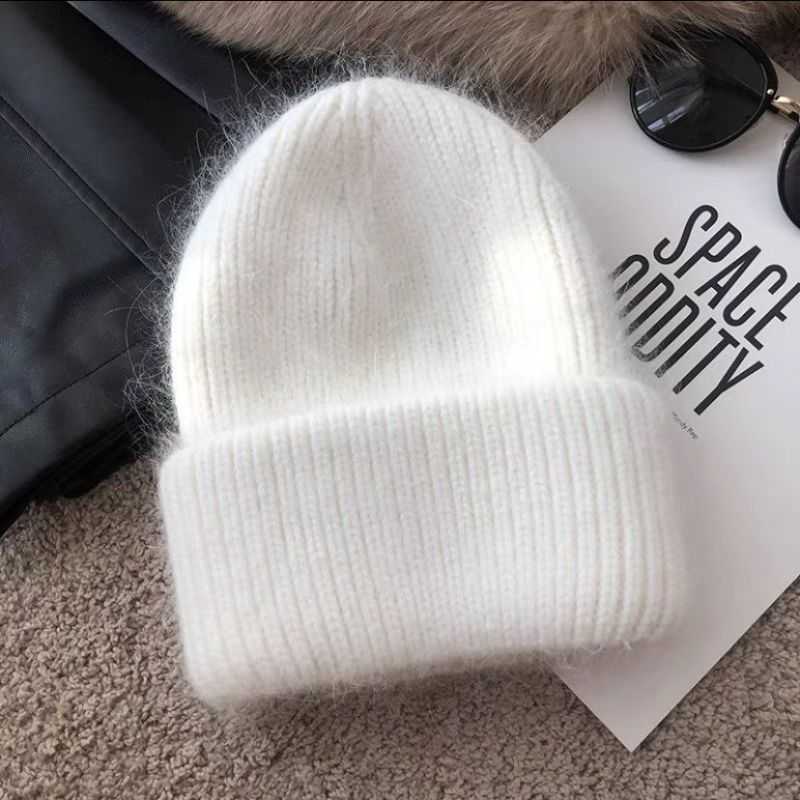 Min Light Luxury Rhinestone Rabbit Fur Double Folded Edge Knitted Hat Winter Cold Warm Wool Ear Protection Hat for Women H251020