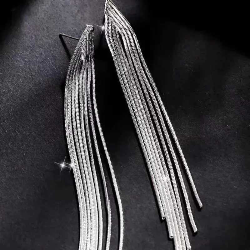 Vintage Gold Color Bar Long Thread Tassel Drop Earrings for Women Glossy Arc Geometric Korean Earring Fashion Jewelry 2023 New J251021