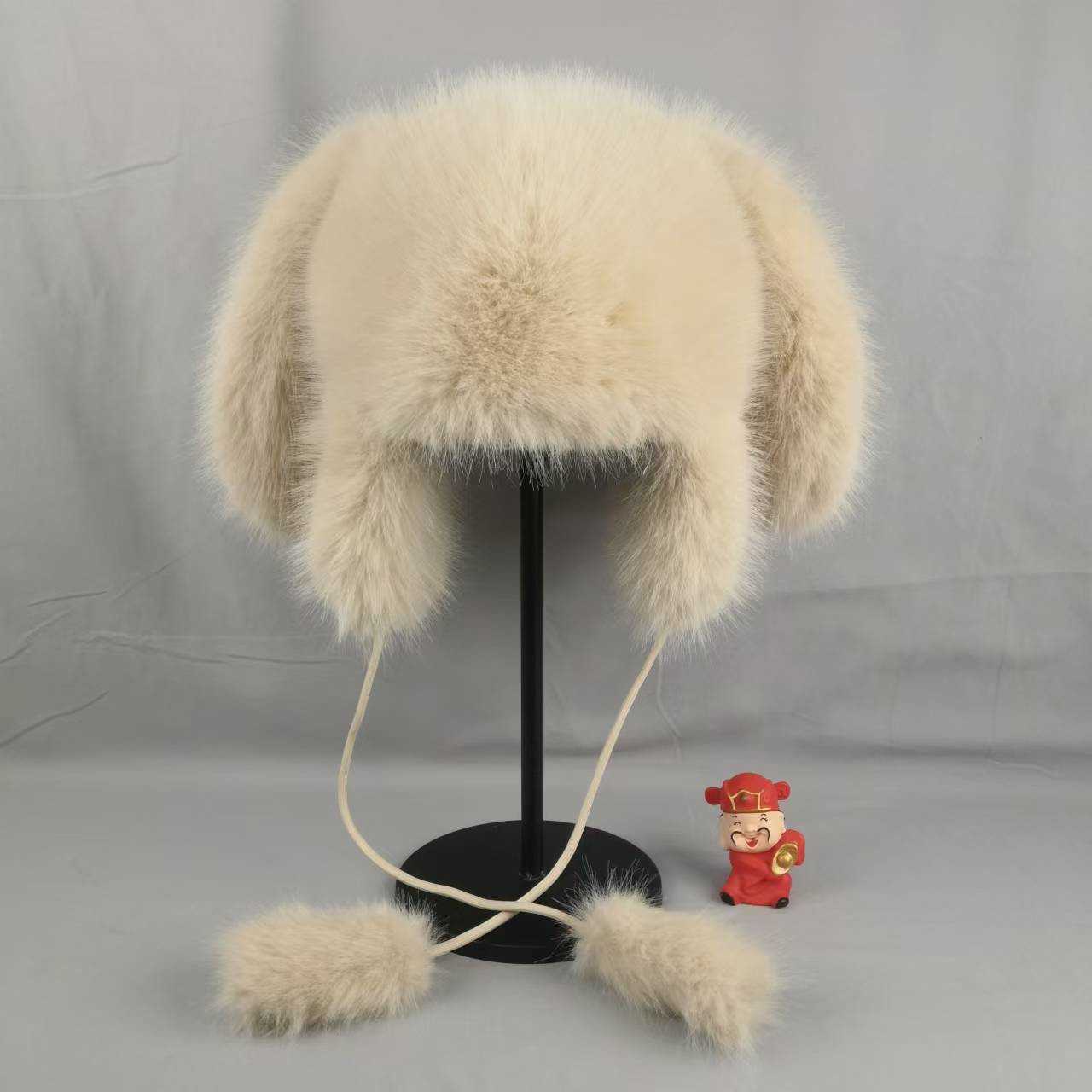 New Cute Rabbit Ear Hat for Women Winter Faux Fox Fur Warm Coldproof Ear Protection Hat Feng Hat H251020