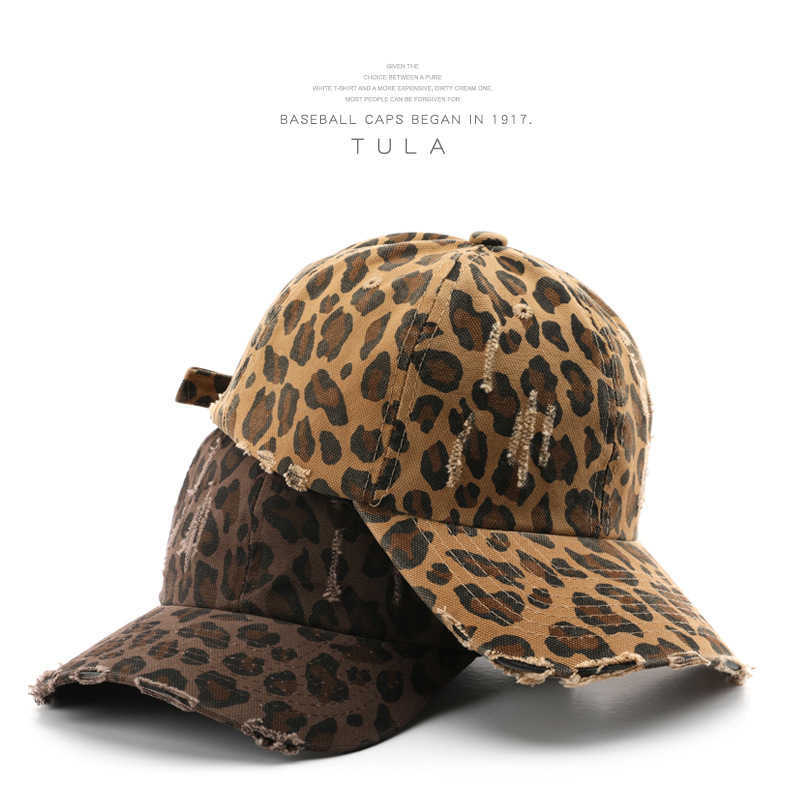 Vintage Leopard Print Distressed Baseball Cap for Women and Men Outdoor Sun Protection Visor Cap H251020