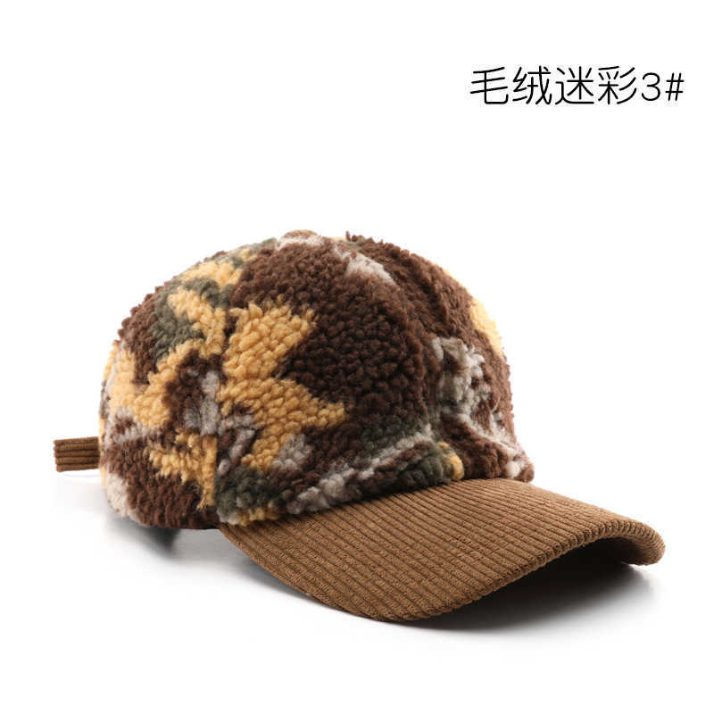 Womens Hat Autumn Winter Color Block Plush Camouflage Solid Color Baseball Cap Outdoor Mens Travel Coldproof Warm Duckbill Cap H251020