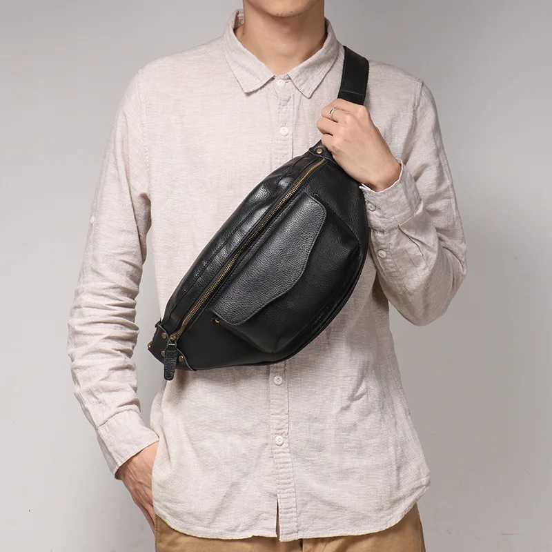 LUOKIR Retro Leather Mens Chest Bag Vegetable Tanned Leather Casual Crossbody Bag Cowhide Shoulder Bag Z251021