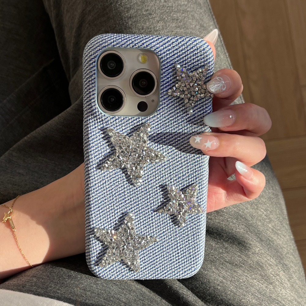 Diamond-Encrusted Small Five-Pointed Star Phone Case Compatible with iPhone 17/16/15 PRO Simple Niche iPhone 14/13P