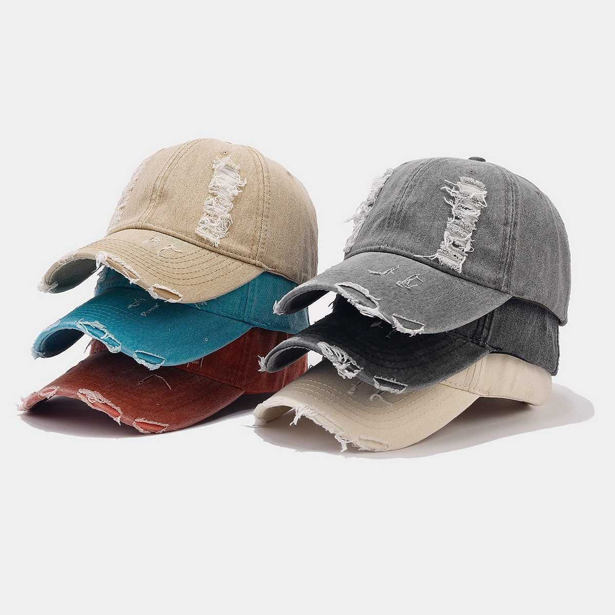 Denim Baseball Cap for Men Washed Distressed Couples Versatile Fashionable Duckbill Cap for Women Unique Sunshade Hat H251020