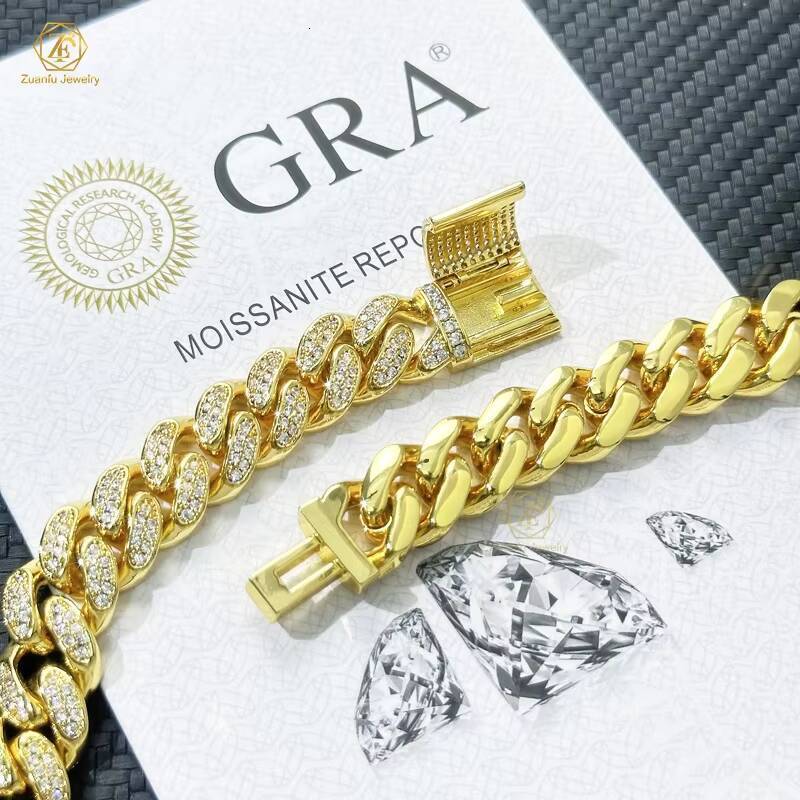 Wholesale Chain Bracelet Jewelry 925 Silver Moissanite 6mm 8mm 10mm 12mm 14mm 18mm 20mm Hip Hop Miami Cuban Link Chain