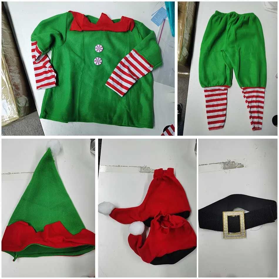 Christmas Family Matching Clothes Boy Girl Elf Xmas Clothes Set Adult Green Red Party Tops Pants Hat Belt Outfit Cosplay Costume L251021BST7