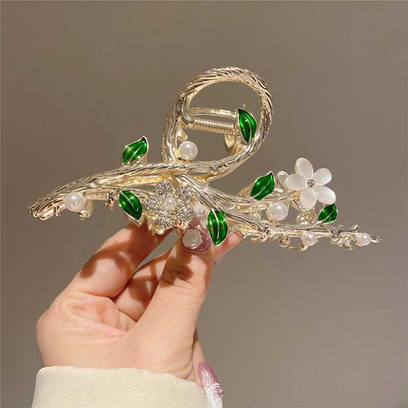 Hair Clips With Rhinestone Oil Drops And Metal Hair Clips For Women New Flower Branch Hair AccessoriesW254021