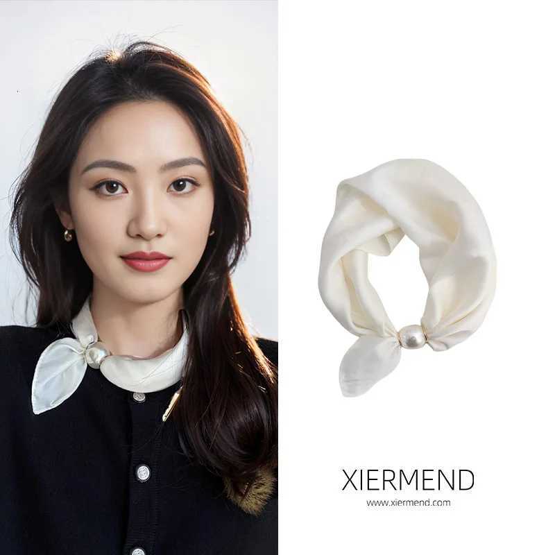2025 Necklaces Pearls Magnetic Buckles Scarves Short Collarbones Clothing Accessories Neck Protection Women Solid Silk Scarves W251021