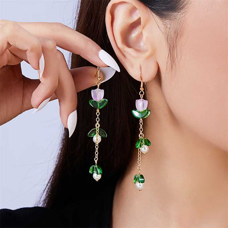 Korean Exquisite Imitation Pearl Tassel Drop Earring For Women Shiny Zircon Flower Leaf Long Ear Line Geometric Earring Jewelry J251021