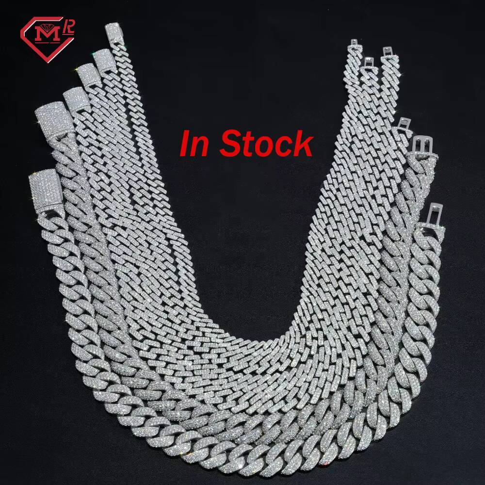 In Stock 14mm 18MM Cuban Link Chain HipHop Men Necklace 925 Silver VVS Moissanite Cuban Chain