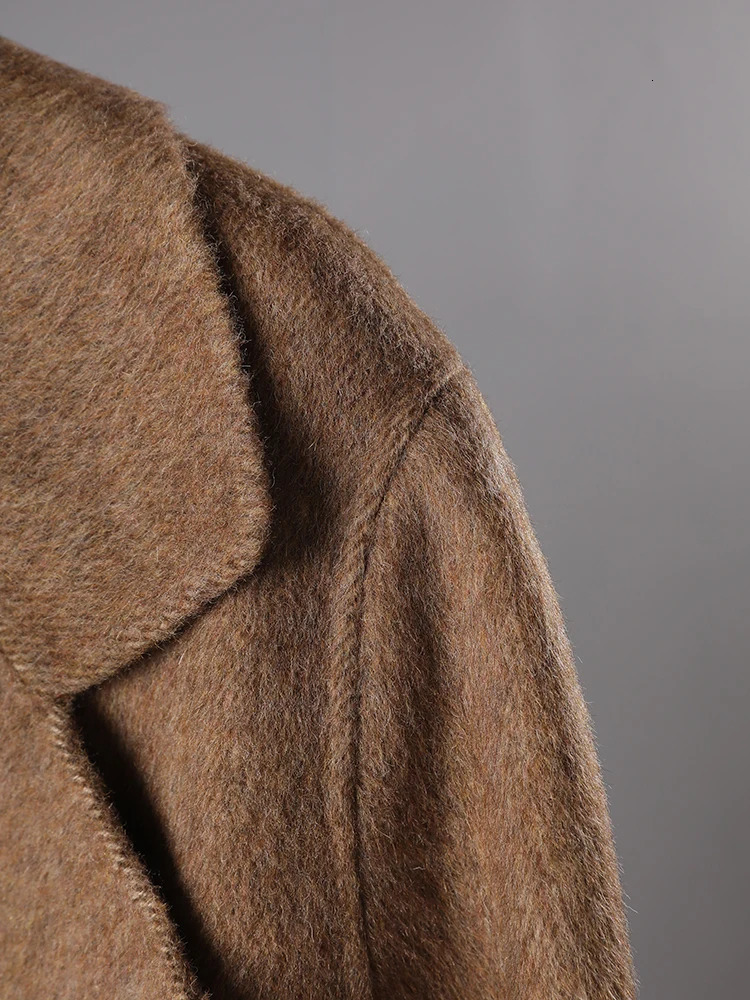 EWQ Brown Woolen Overcoat Office Trendy Women Scarf Collar Long Sleeved Long Outerwear Doublefaced Cashmere Coat Autumn 251017