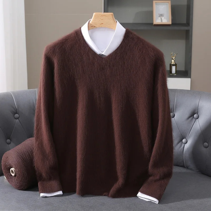 Mens 100 Pure Mink Cashmere Sweater Vneck Pullover Knit Bottoming Shirt Autumn And Winter LongSleeve HighEnd Mink Tops 251020