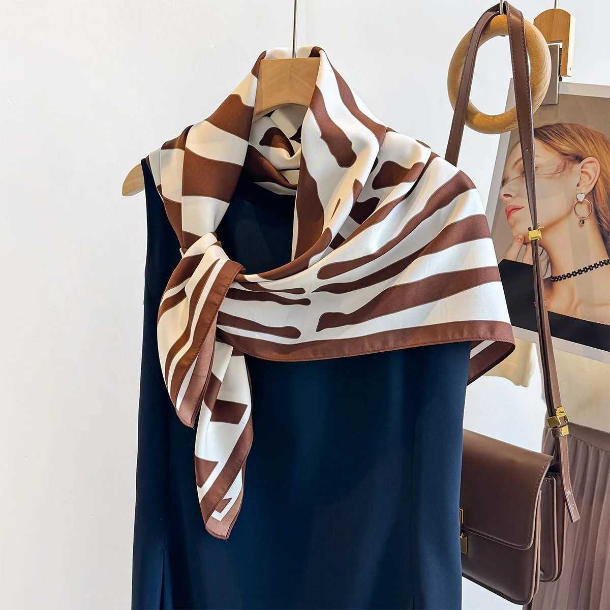 9090cm Luxury Brand Silk Square Scarf Hijab Women Bandana Soft Scarves Neckerchief Ladies Hair Shawl Wrap Headband W251021