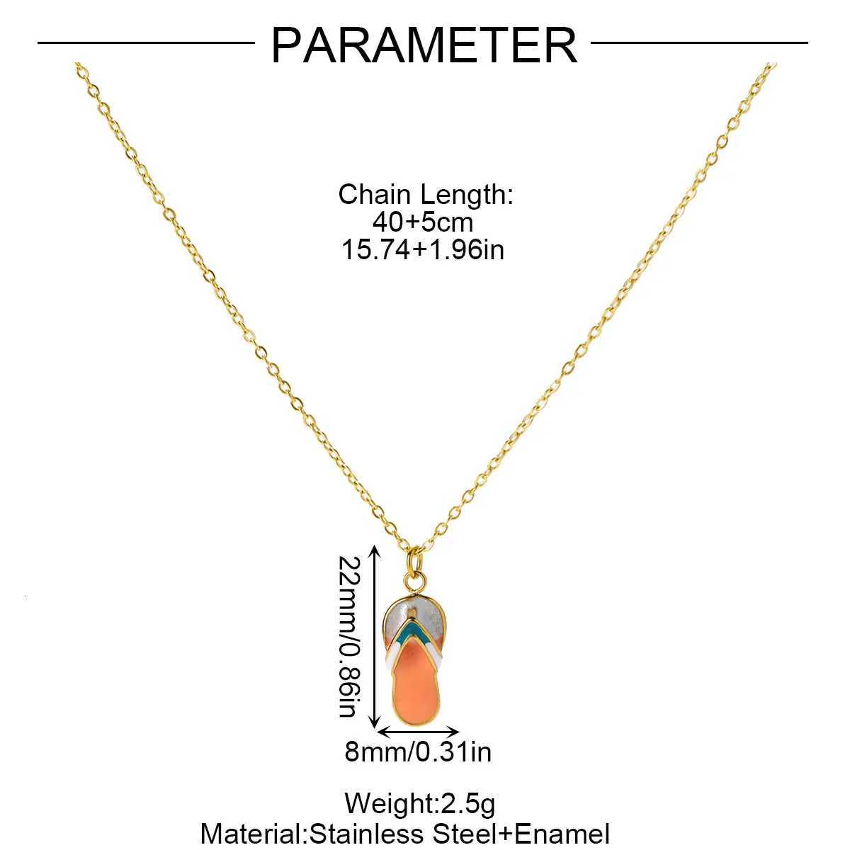 Waterproof Stainless Steel Cute Enamel Beach Slippers Charm Necklace 14K Gold Color Pendant Choker Jewelry For Women Daily Wear XJ250717