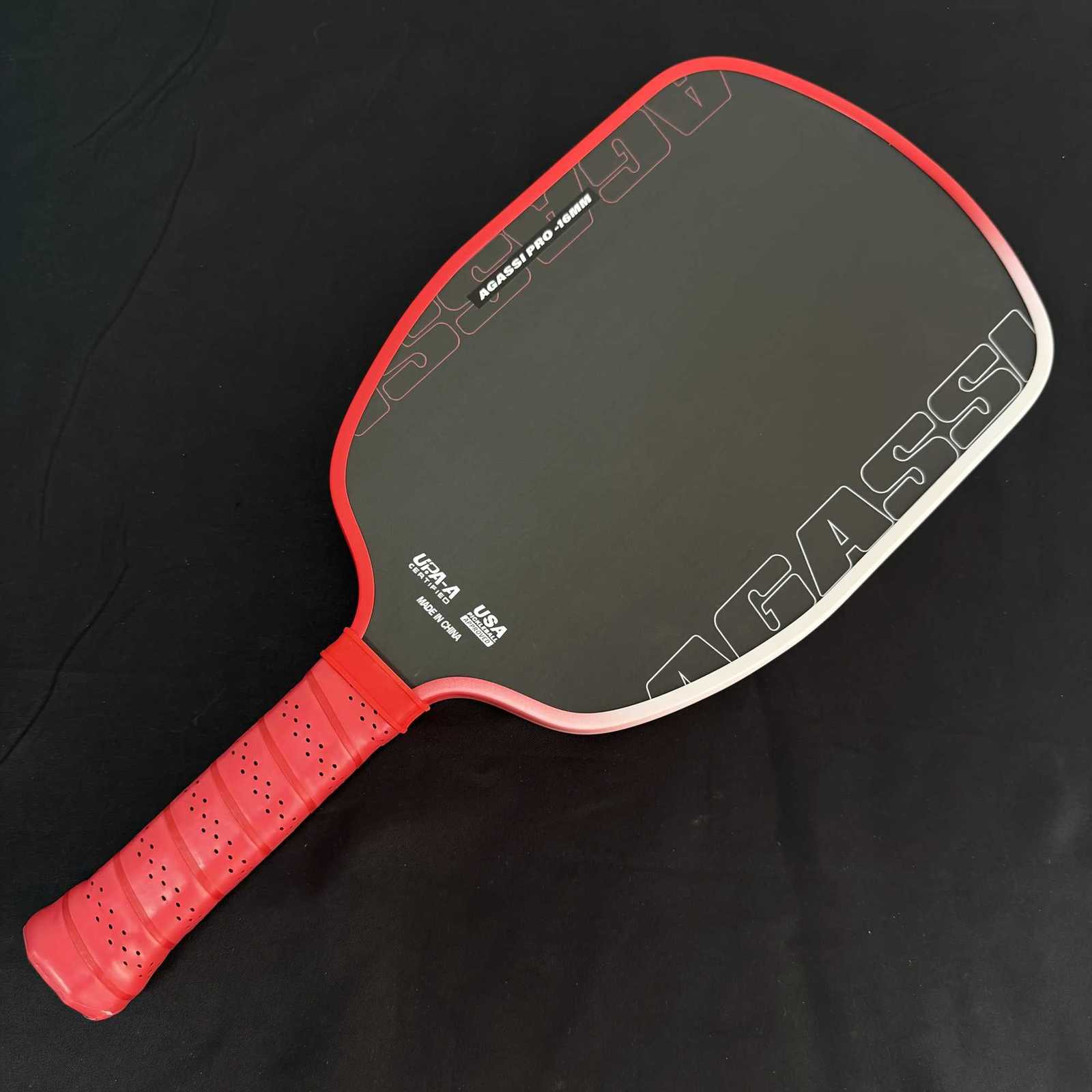 Pc Professional Pickleball Racket 6mm T700 Carbon Fiber Agassi Pro Racket Enhanced Strength and Feel Red and White Design W251021